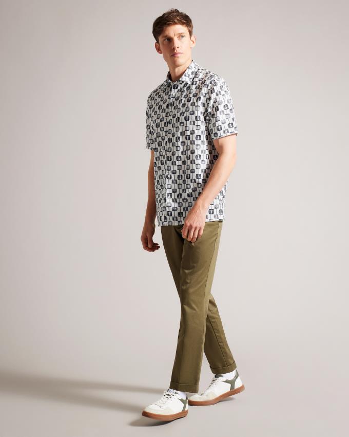 Chemises Ted Baker Painted Geometric Short Sleeve Blanche Homme | GAK-27919190